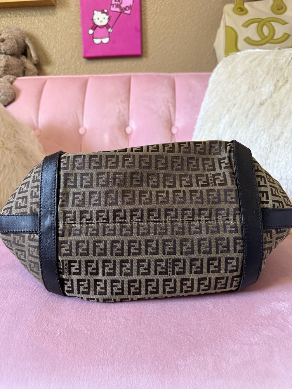 π―Auth! Vintage FENDI ZUCCHINO Shoulder Hobo Bag Canvas w Braided Leather Handle - Picture 7 of 16